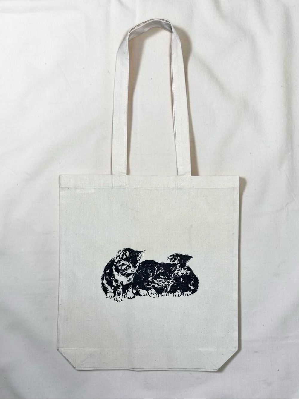Canvas Tote Bag with Black Kitten Print